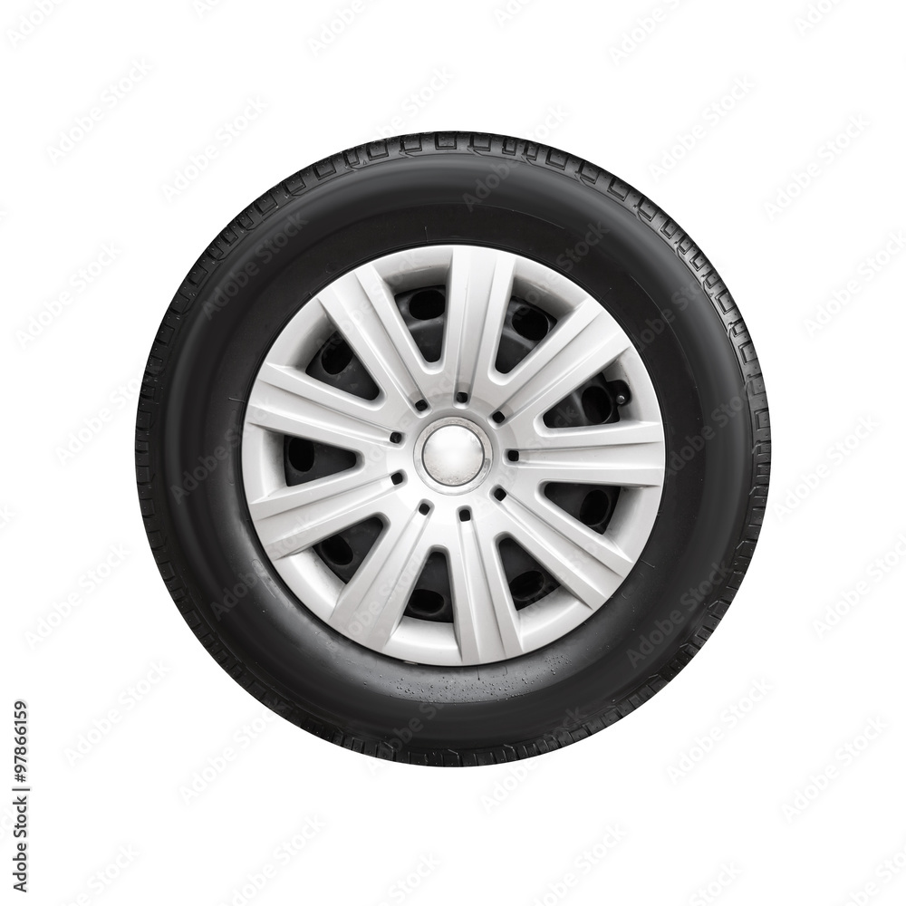 Car wheel with decorative plastic cover isolated Car wheel with decorative plastic cover isolated