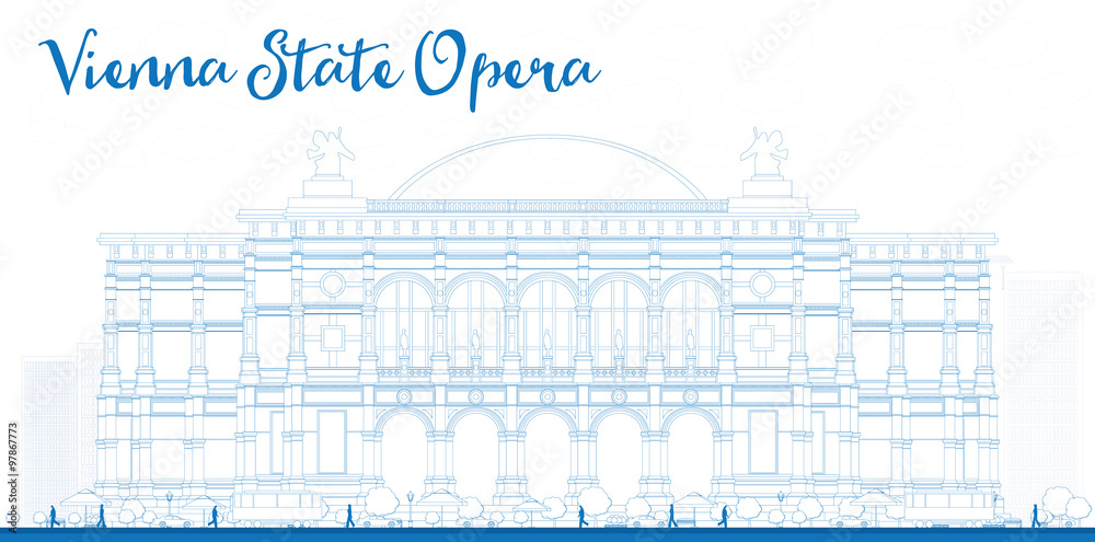 Outline Vienna State Opera. Vector illustration. Some elements have transparency mode different from normal.