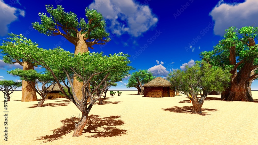African village with traditional huts African village with traditional huts