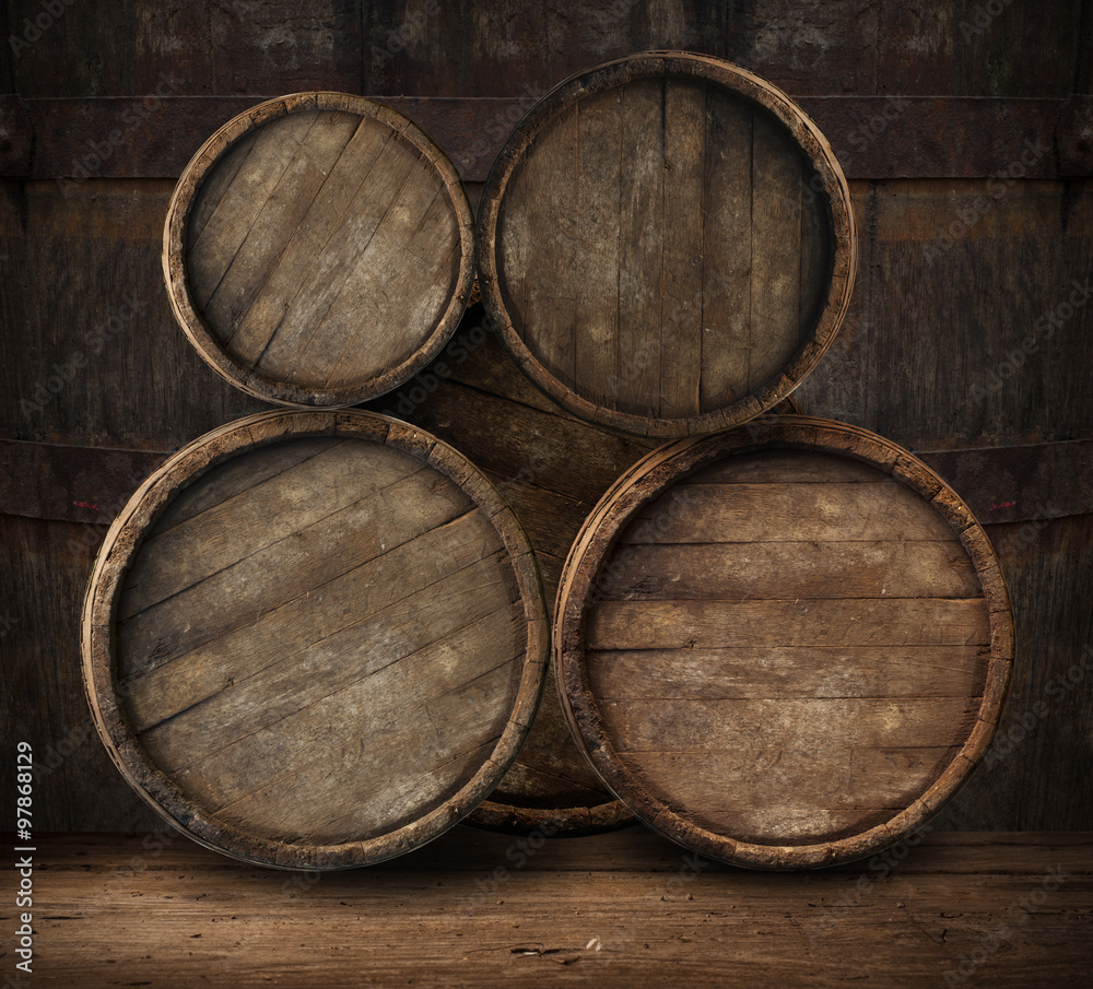 background of barrel and worn old table  wood