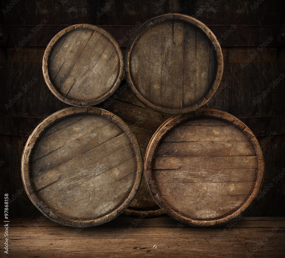 background of barrel and worn old table  wood