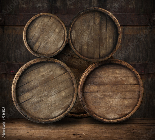 background of barrel and worn old table  wood © kishivan