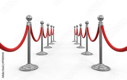 Chrome Stanchions with rope. Image with clipping path