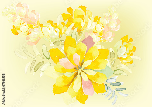 abstract yellow flowers background  bouquet of flowers for background  watercolor art brush design vector illustration