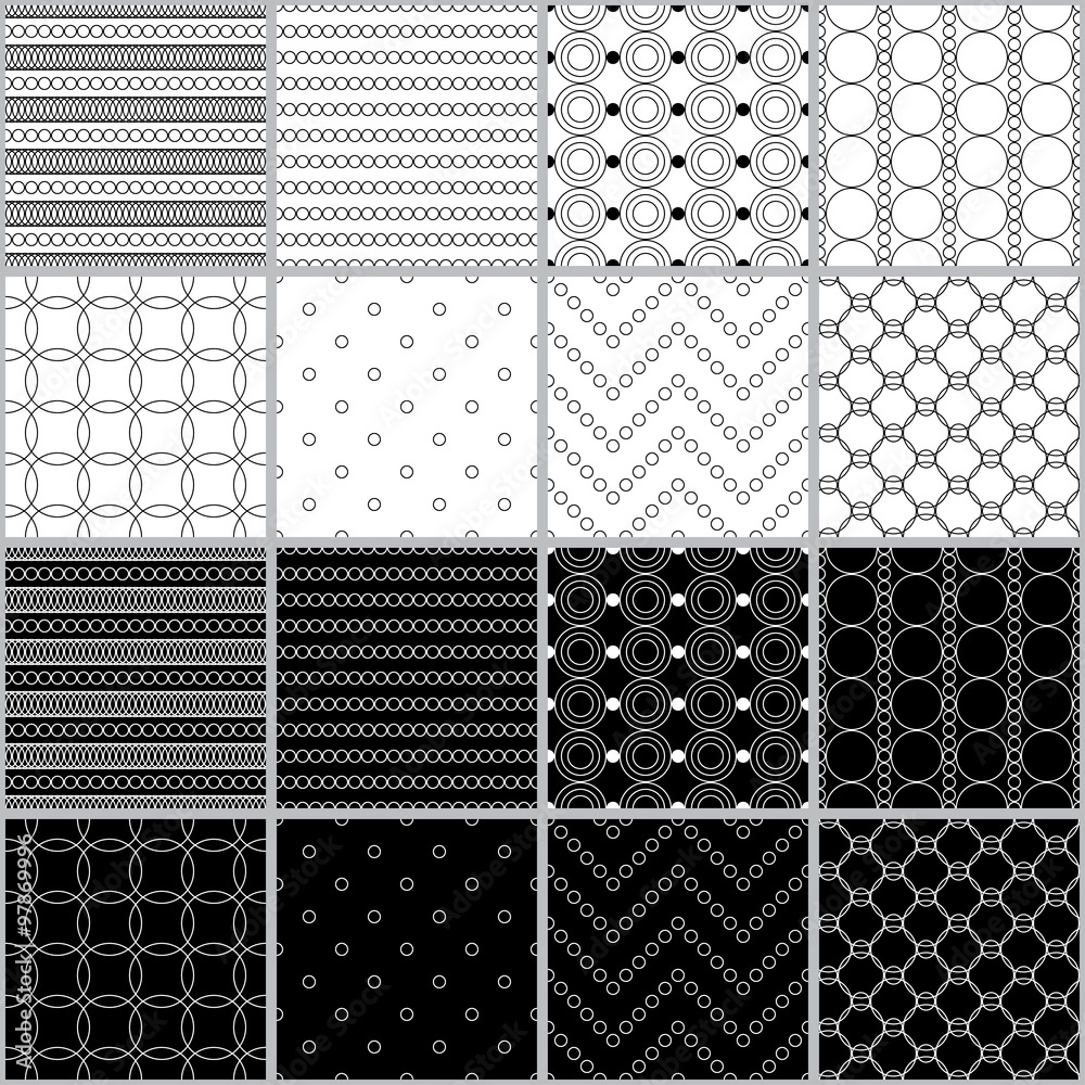 Set of sixteen seamless vector backgrounds with abstract geometric pattern