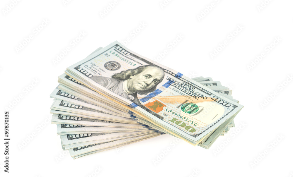 One hundred dollars banknotes on white background One hundred dollars banknotes on white background