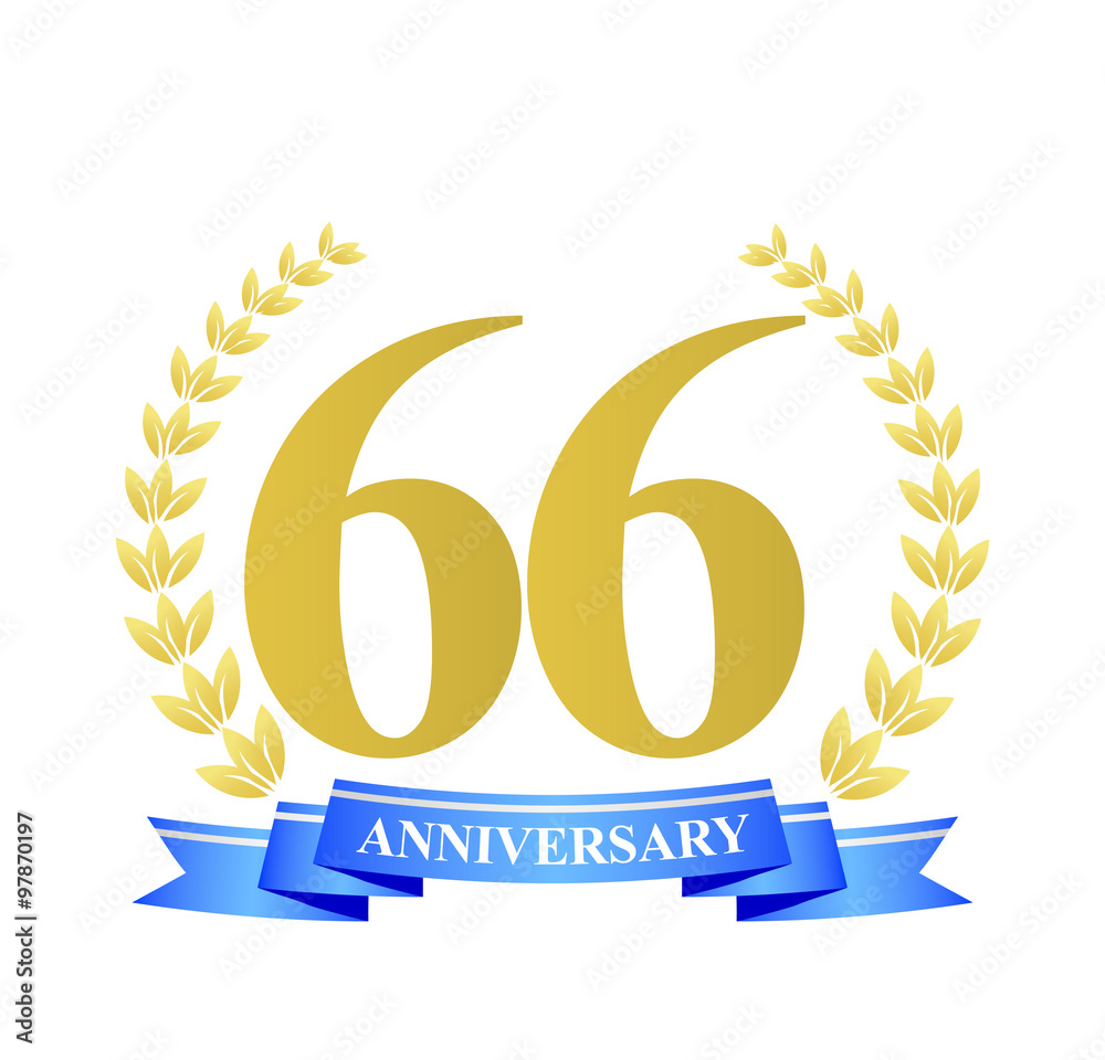 66 anniversary with blue ribbon and gold wreath 66 anniversary with blue ribbon and gold wreath