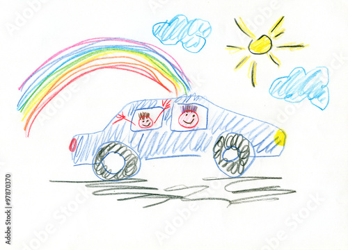 Drawing made by a child, buying new car ecological