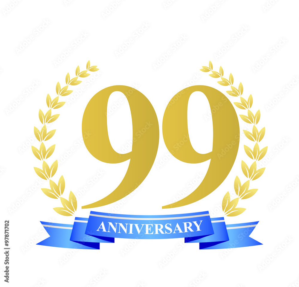 99 anniversary with blue ribbon and gold wreath 99 anniversary with blue ribbon and gold wreath