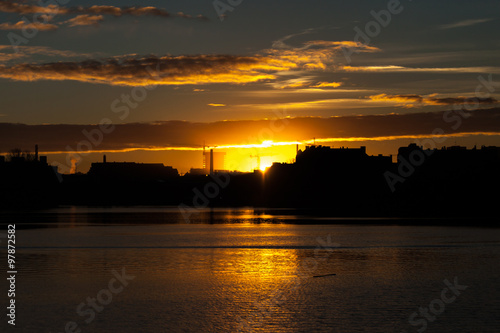 Fire in the sky  early winter morning in Stockholm  Sweden