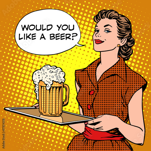 The waitress beer on a tray