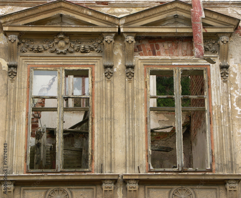 two windows of an old ruined villa two windows of an old ruined villa
