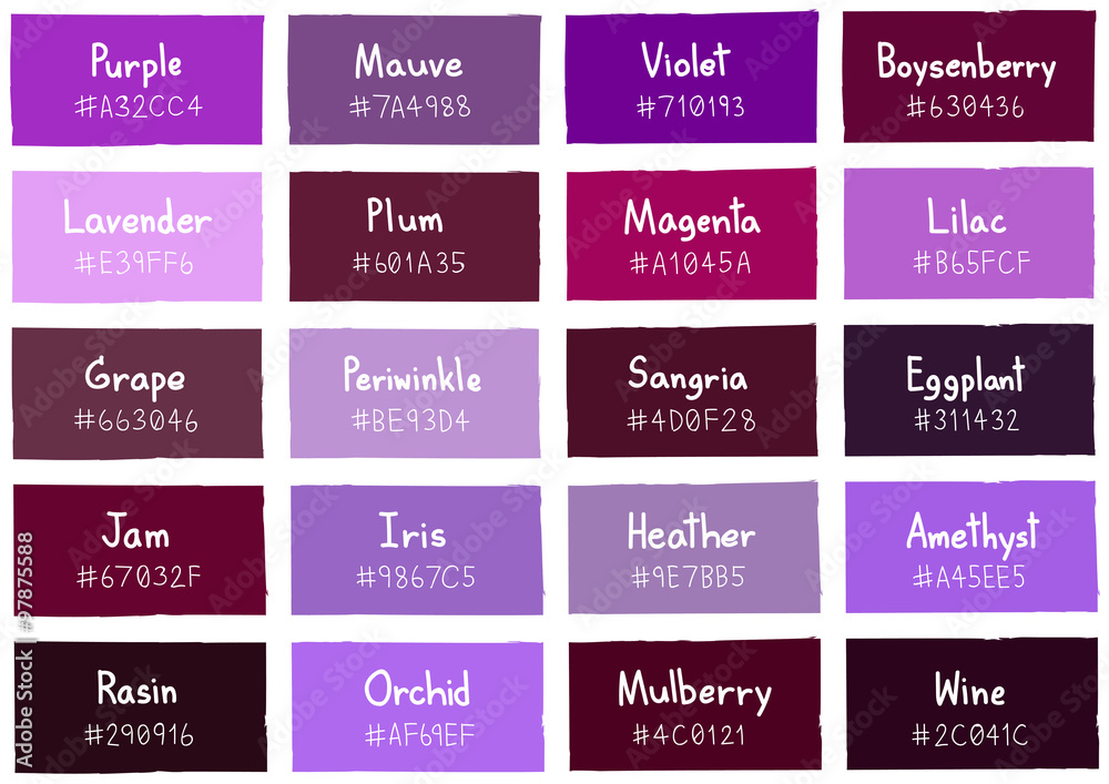 Purple Tone Color Shade Background with Code and Name Illustration