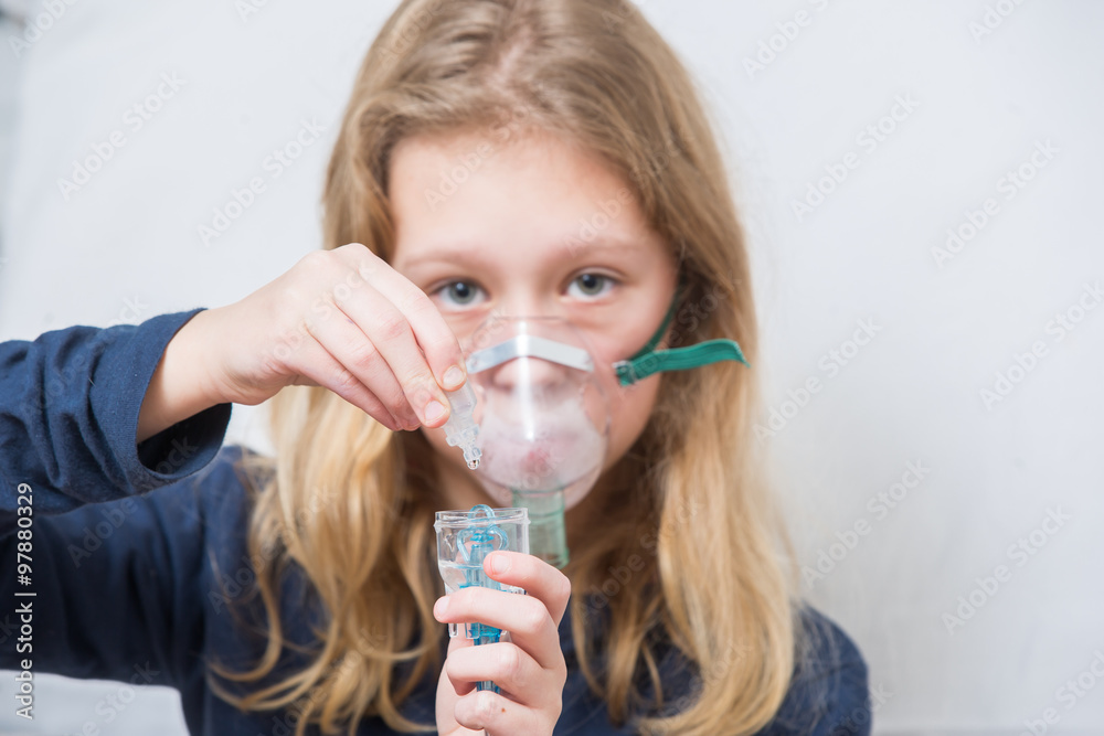 nebulizer, cute girl using inhaler




