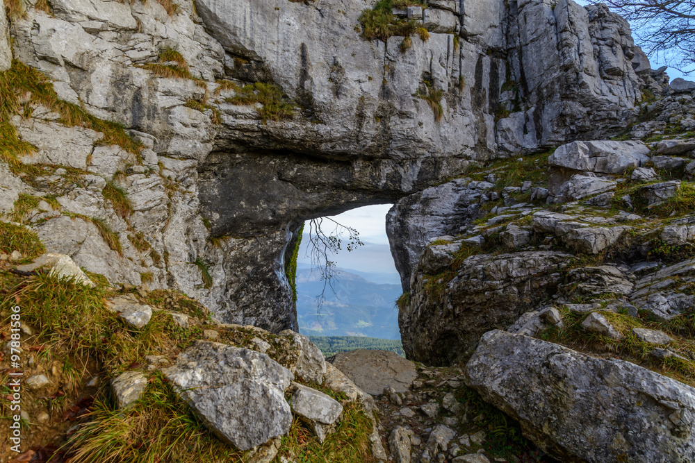 stone window in the mountains