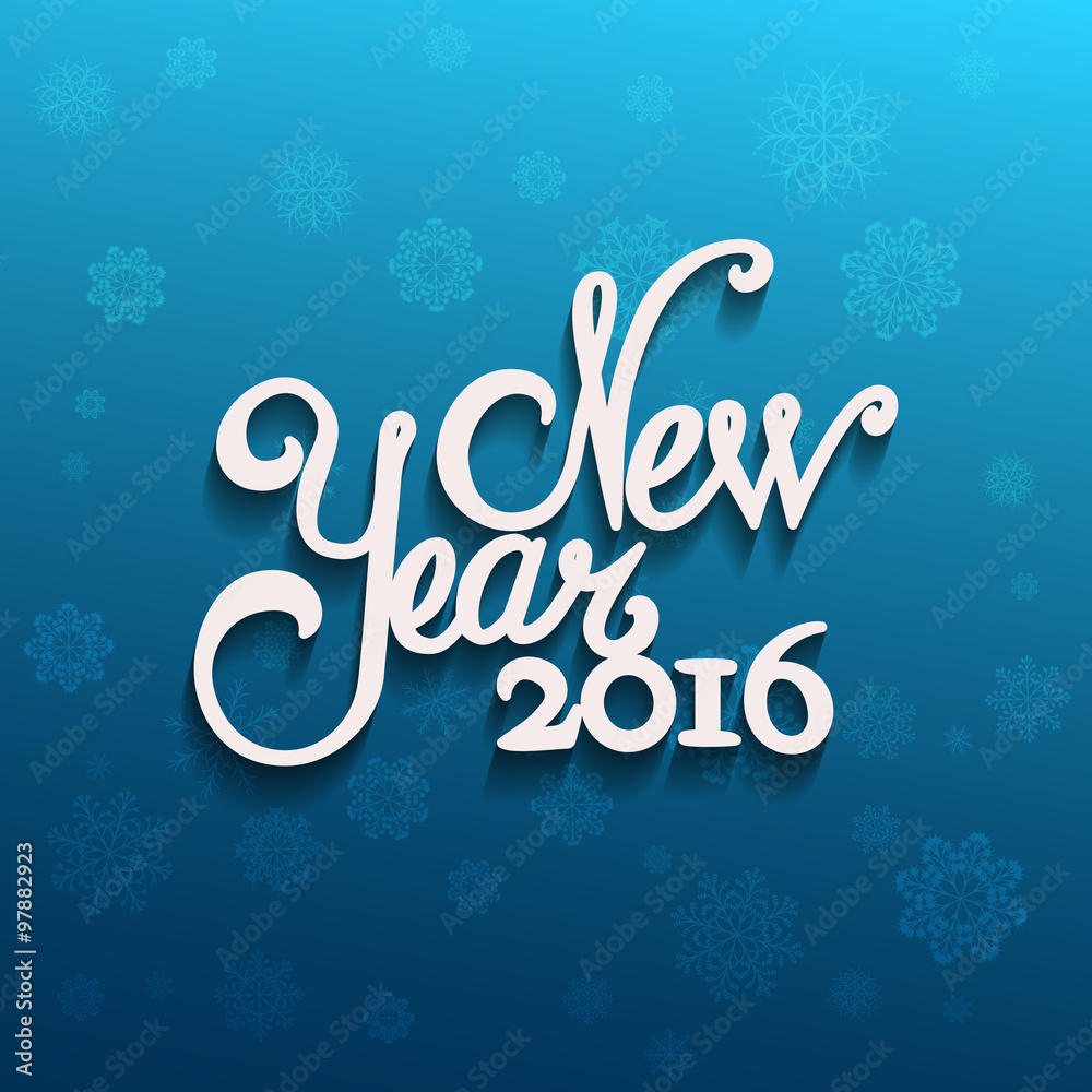 New Year message and blue background with snowflakes.