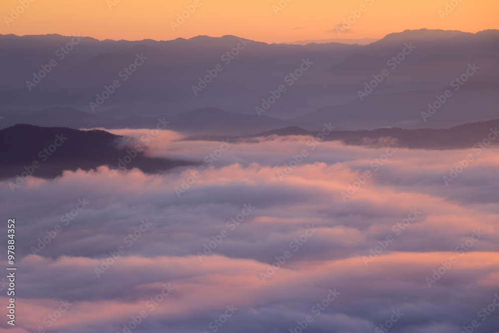 Mountain and mist in morning