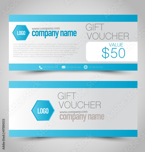 Gift card voucher. Business banner template. Blue color.