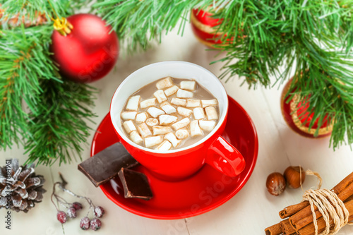 Holiday winter hot drink. Hot chocolate Christmas tree.