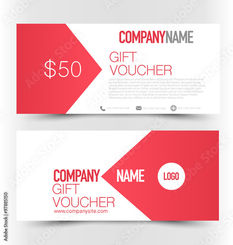 Gift card voucher. Business banner template. Red color.