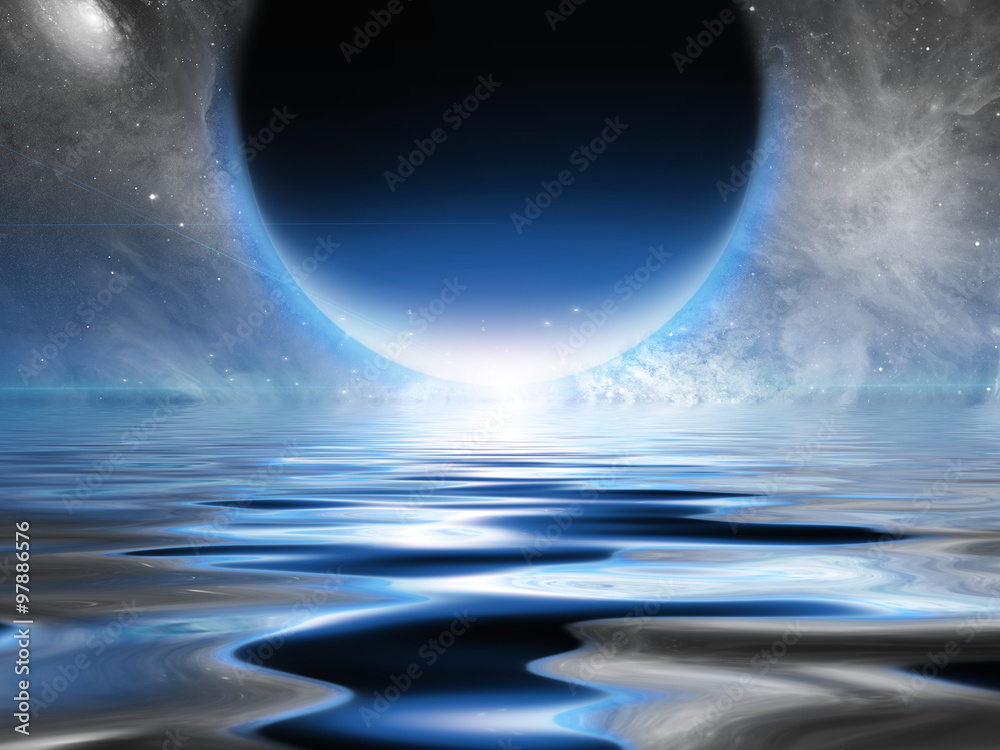 Naklejka Exosolar Planet Rise over quiet waters