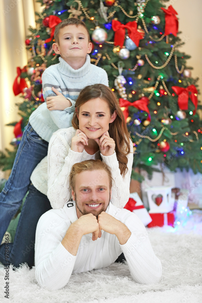 Christmas family portrait in home holiday living room Christmas family portrait in home holiday living room