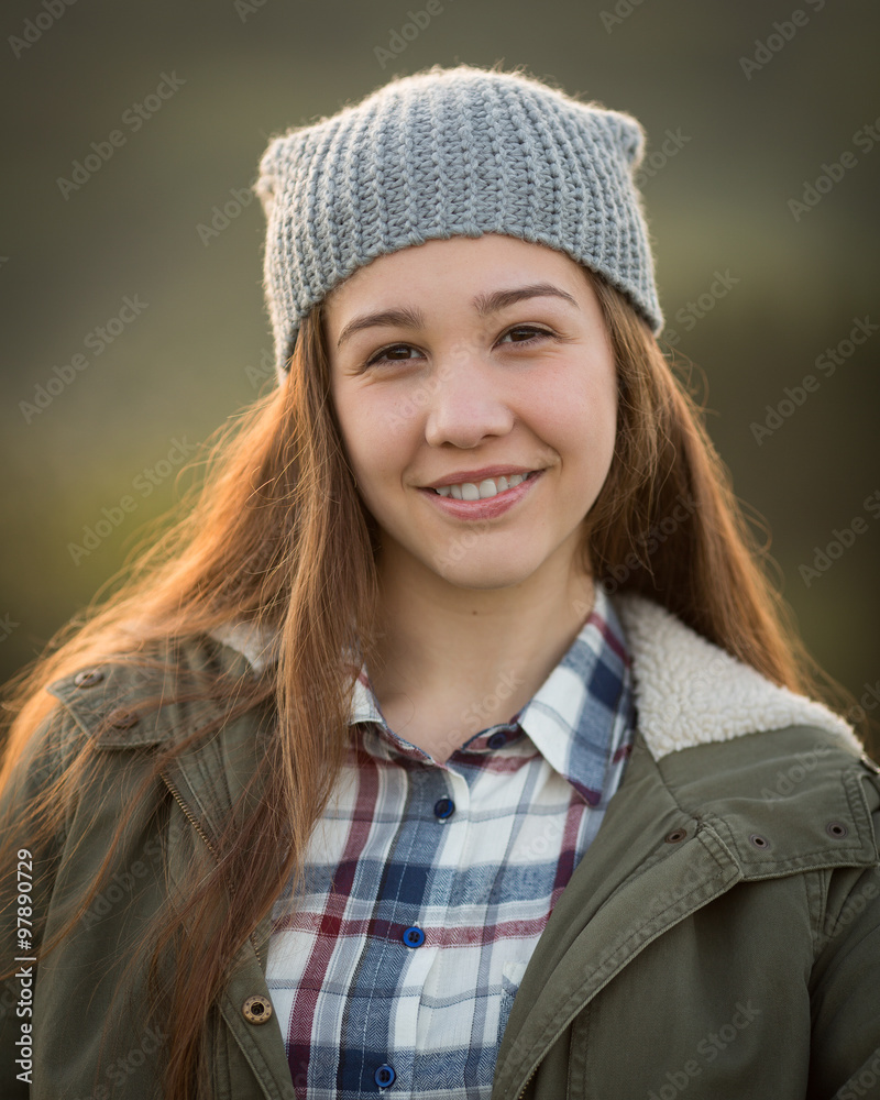 Teen Girl Wearing Hat and Smiling in Camera Teen Girl Wearing Hat and Smiling in Camera