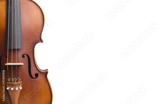 Old violin on white background.