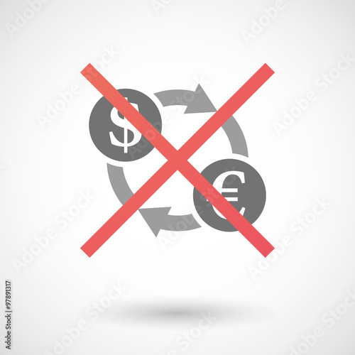 Not allowed icon with a dollar euro exchange sign