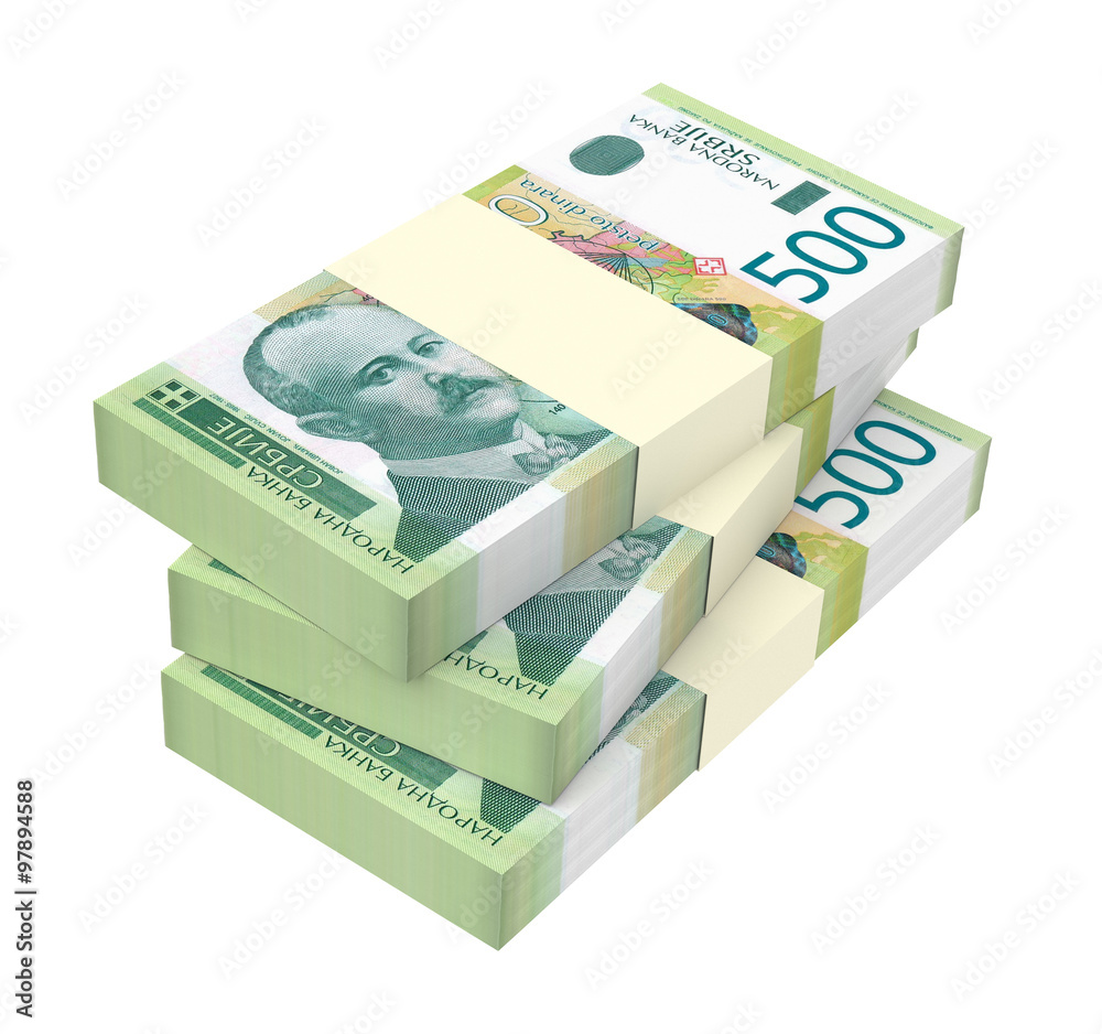 Serbian dinar isolated on white background. Computer generated 3D photo rendering. Serbian dinar isolated on white background. Computer generated 3D photo rendering.