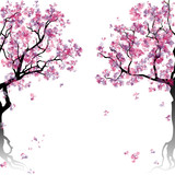 Colorful abstract blooming trees. Template with place for inscription. Spring background. Watercolor imitation. Vector, EPS 10.