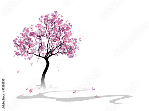 Colorful abstract blooming tree. Template with place for inscription. Spring background. Watercolor imitation. Vector, EPS 10.