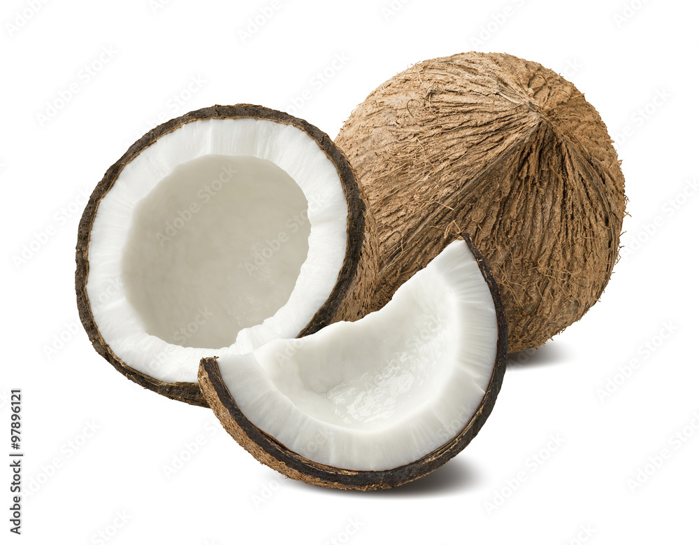 Coconut composition broken isolated on white background Coconut composition broken isolated on white background