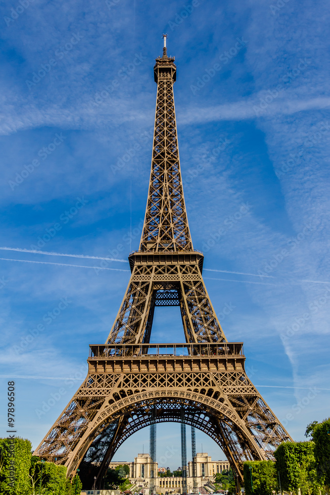 Eiffel Tower (La Tour Eiffel) on Champ de Mars in Paris, France.