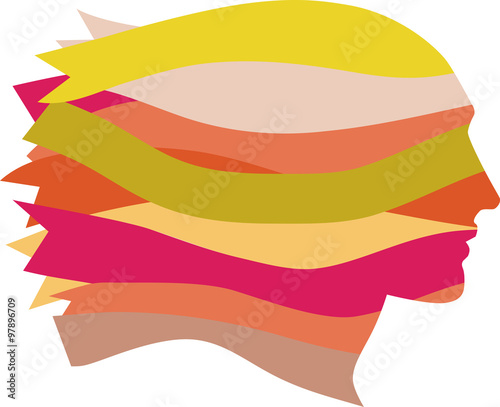 Female profile made of multi-colored ribbons, EPS 8 vector illustration