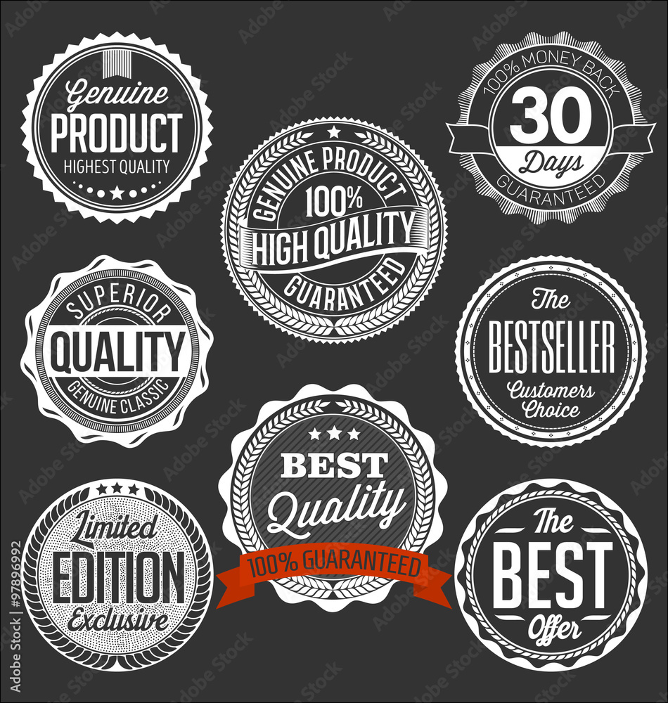 Collection of White Badges on a Black Background, Limited Edition Collection of White Badges on a Black Background, Limited Edition