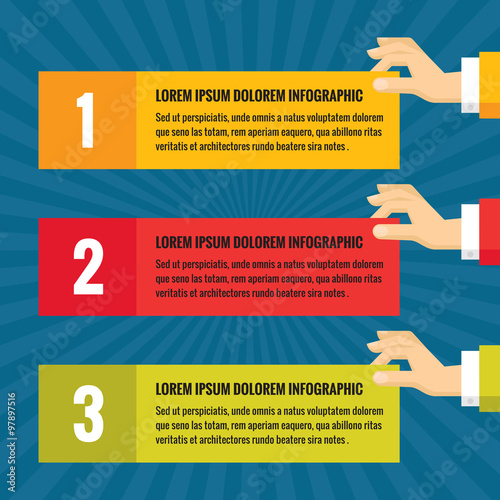 Human hands with information blocks - infographic business concept - vector concept illustration in flat style design for creative projects. Steps numbered options. Infographic design elements.