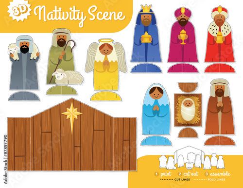 Nativity Scene. Vector print and assemble set