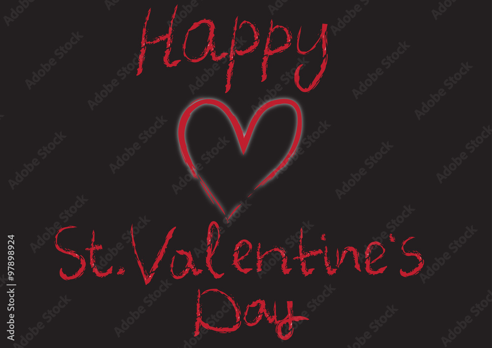 Шаблон открытки ко дню святого Валентина красным шрифтом на черном фоне