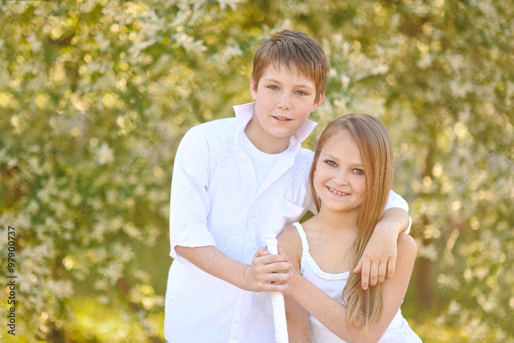 Portrait of a boy and girl in summer Portrait of a boy and girl in summer