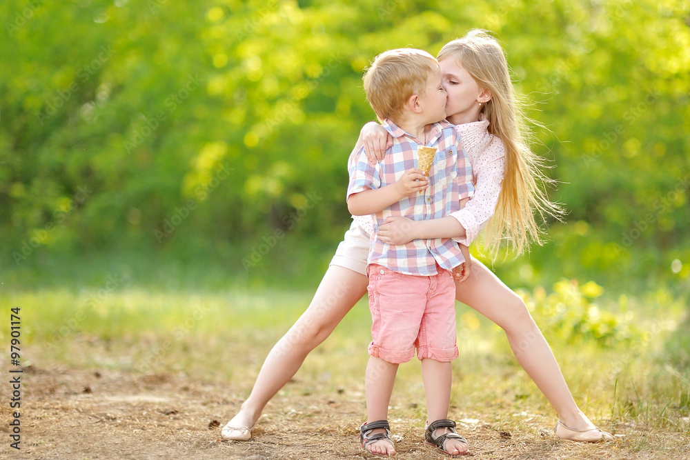 Portrait of a boy and girl in summer Portrait of a boy and girl in summer