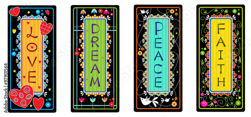 Inspirational Words - Set of four tags with the words love, dream, peace and faith. Eps10