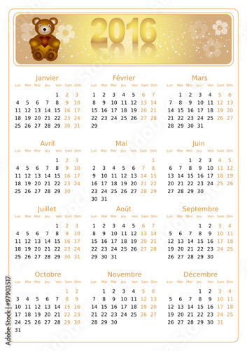 Calendrier 2016 simple - facilement éditable