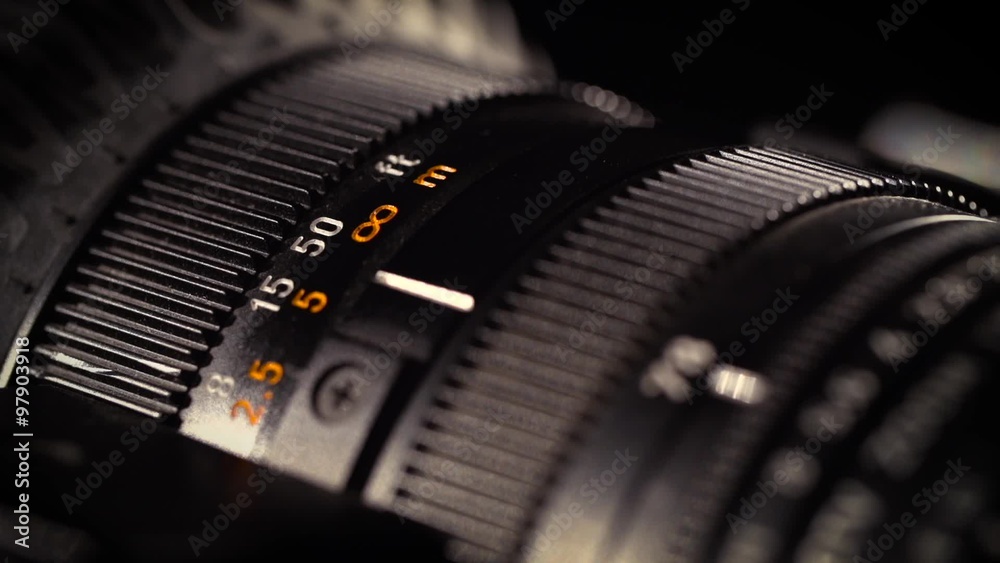 Macro of Camera Lens, zoom, iris, focus ring