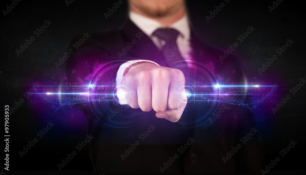 Fototapeta premium Business man holding future technology data system network