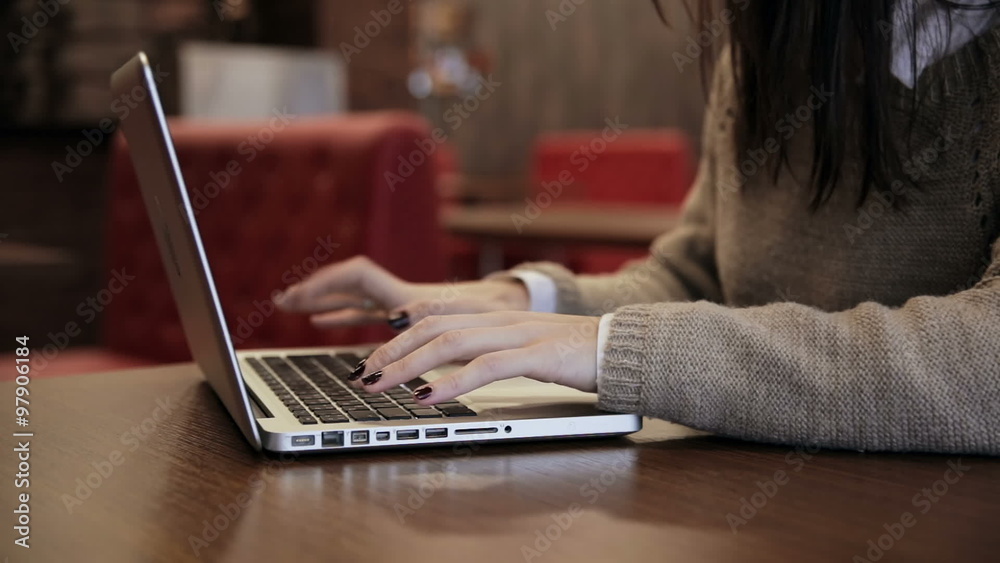 Woman closes the laptop and goes out Woman closes the laptop and goes out