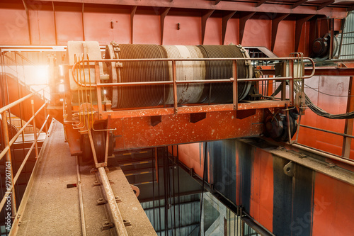Large industrial crane equipment scene in steel mill