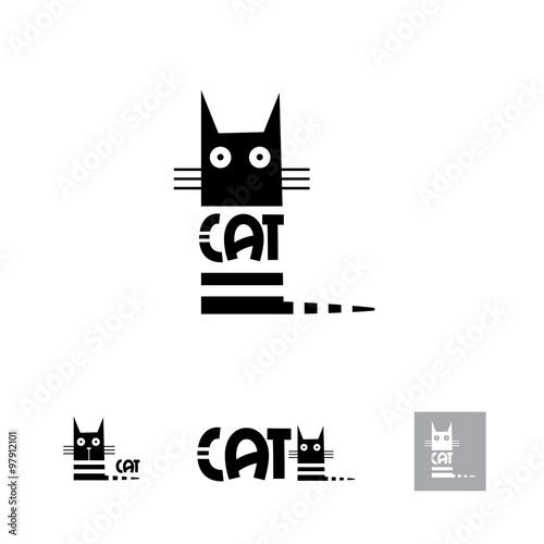Black cat logo. Vector image. Four options of  logo.