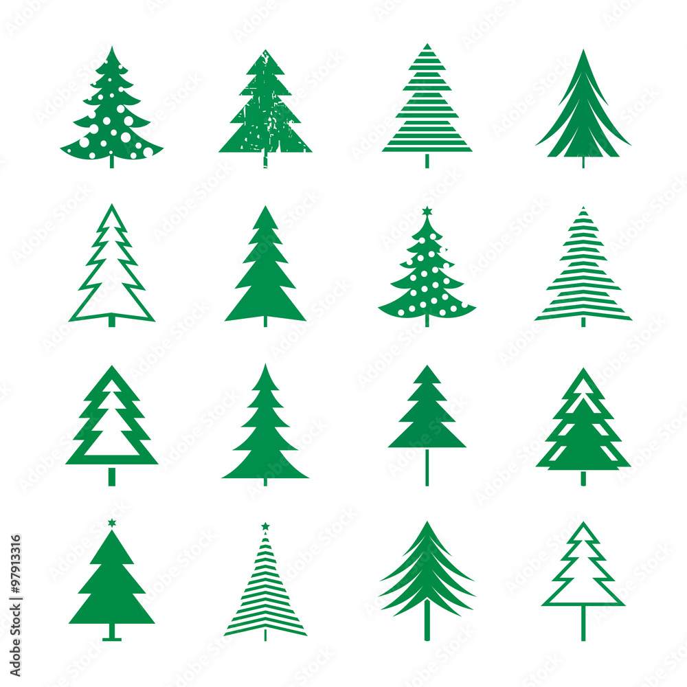 Set of Green Christmas Tree. Vector Icons.