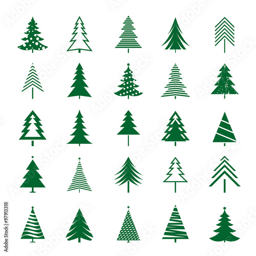 Set of Green Christmas Trees. Vector Icon.